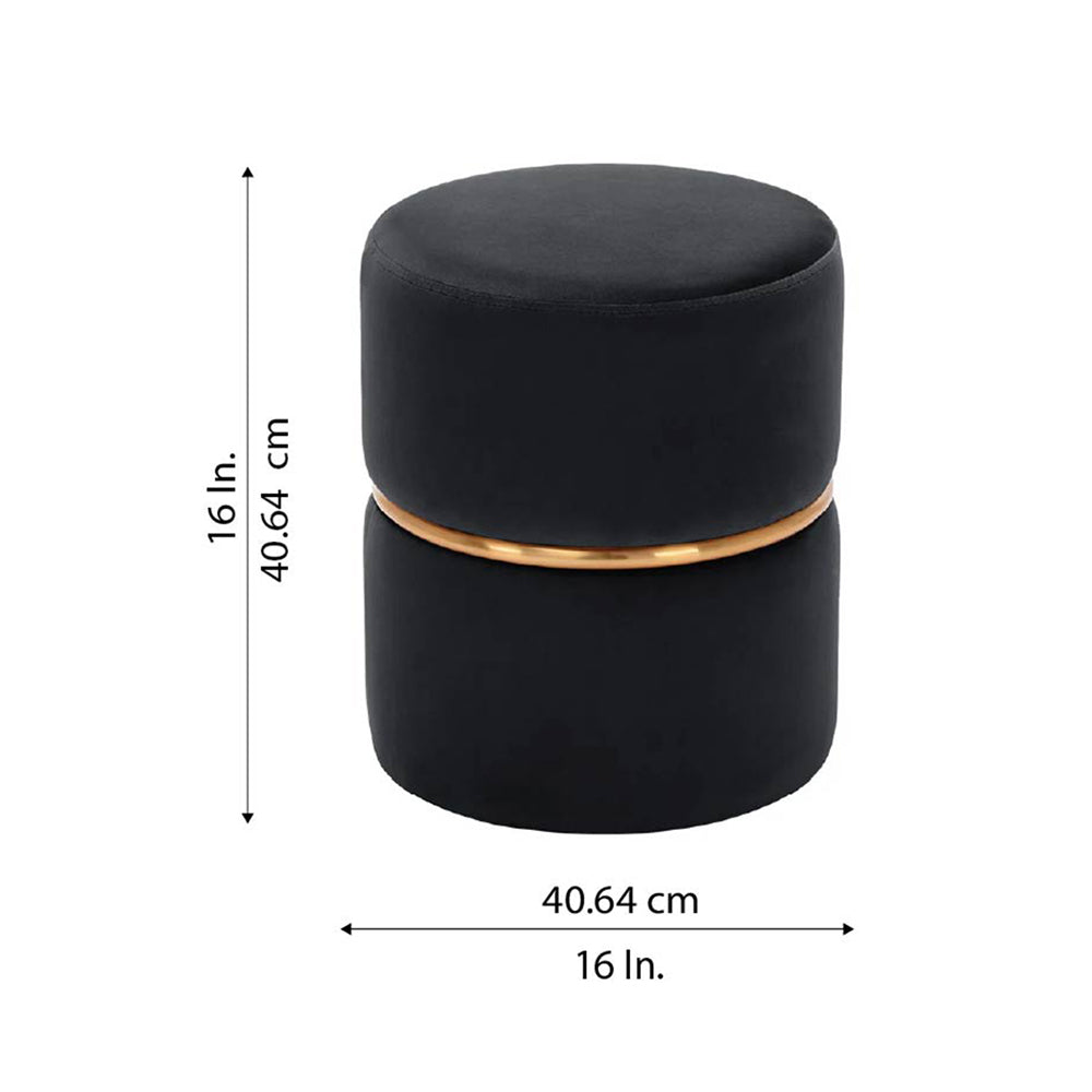 Gracy Black Velvet Ottoman - Gold Band