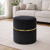 Gracy Black Velvet Ottoman - Gold Band