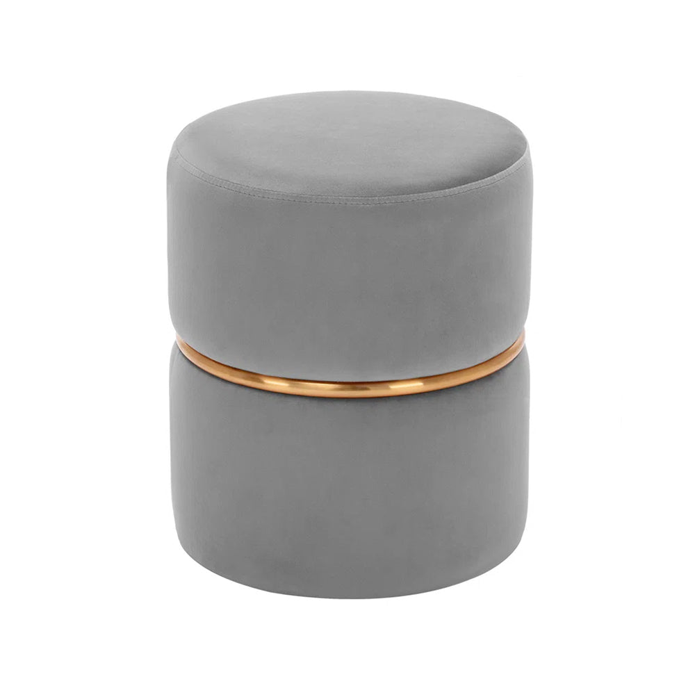 Gracy Grey Velvet Ottoman - Gold Band
