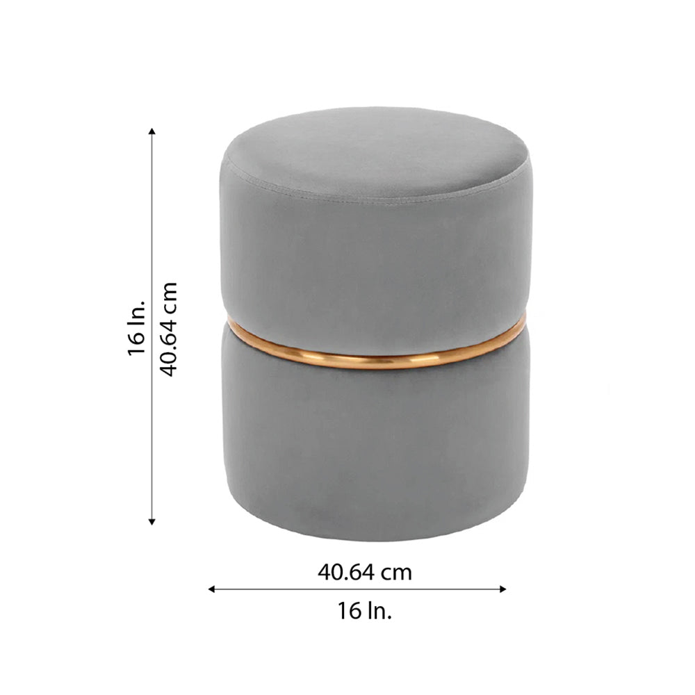 Gracy Grey Velvet Ottoman - Gold Band
