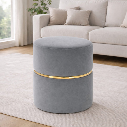 Gracy Grey Velvet Ottoman - Gold Band