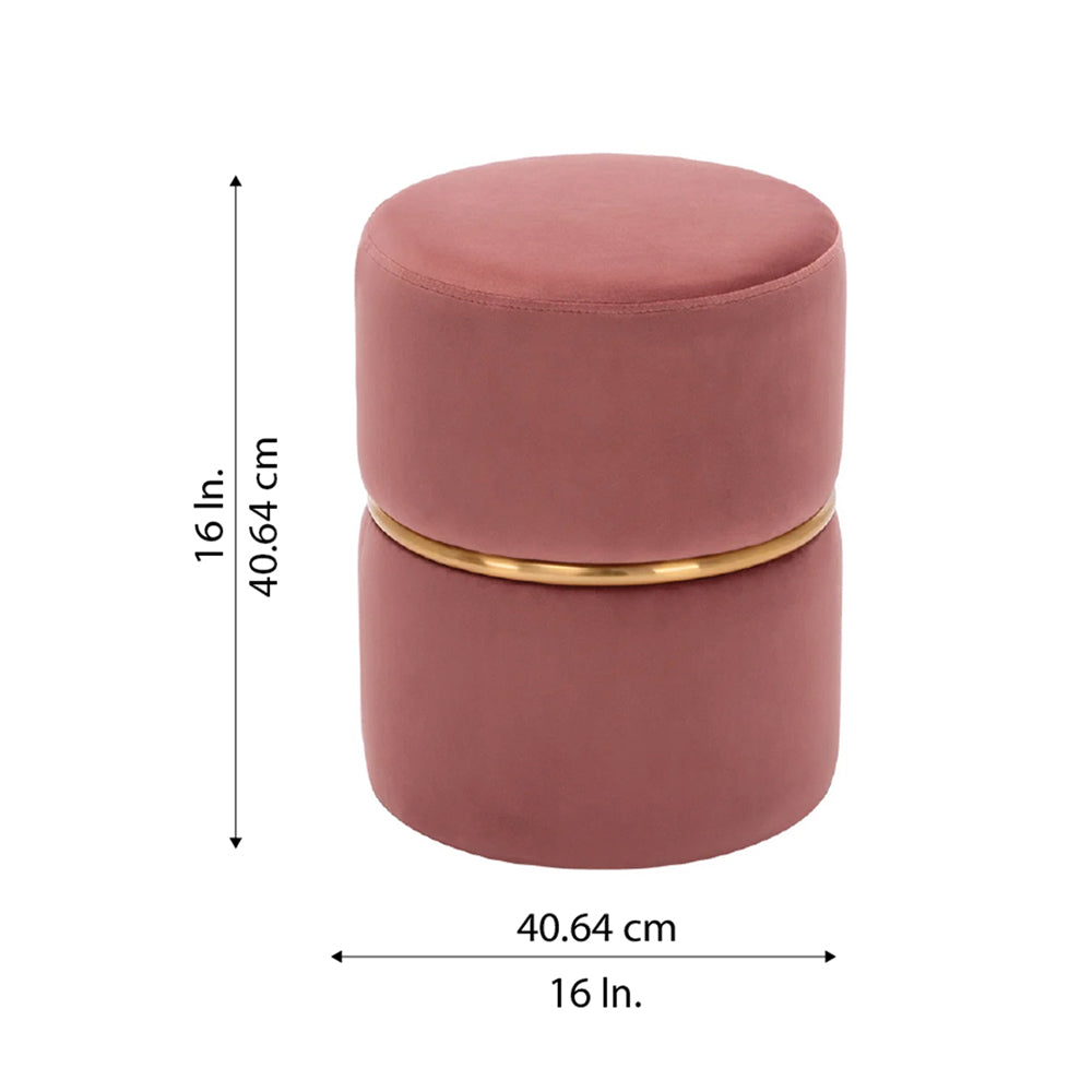 Gracy Pink Velvet Ottoman - Gold Band