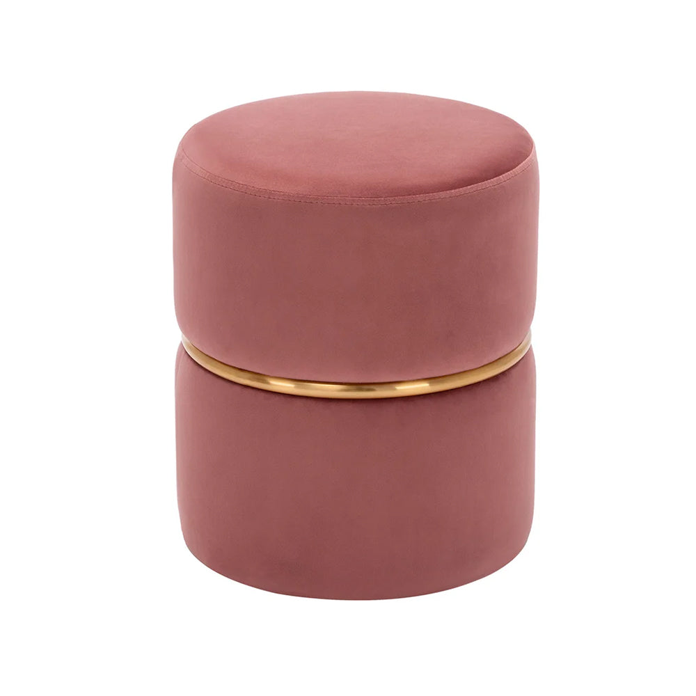 Gracy Pink Velvet Ottoman - Gold Band