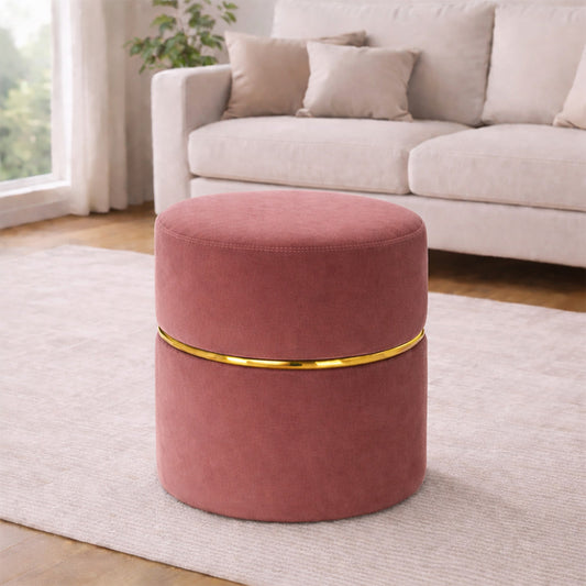Gracy Pink Velvet Ottoman - Gold Band