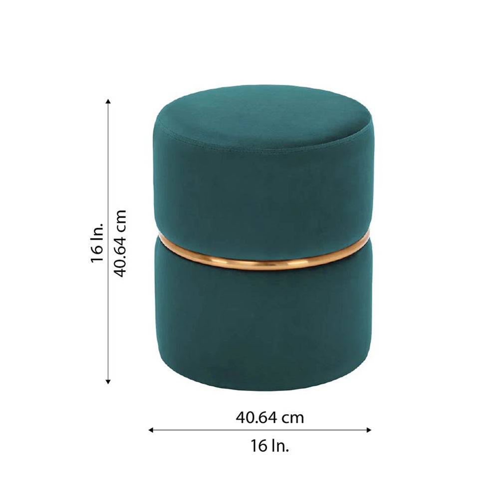 Gracy Teal Velvet Ottoman - Gold Band