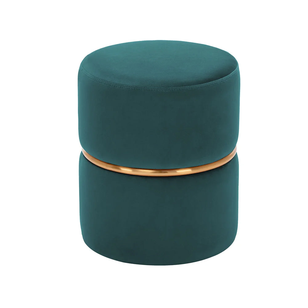 Gracy Teal Velvet Ottoman - Gold Band