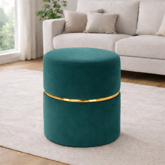 Gracy Teal Velvet Ottoman - Gold Band