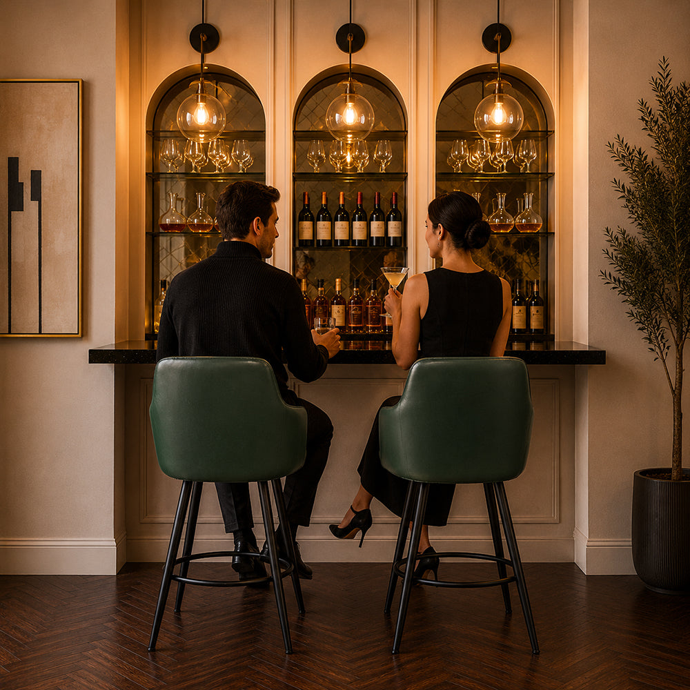 Green Faux Leather Tufted Bar Stool