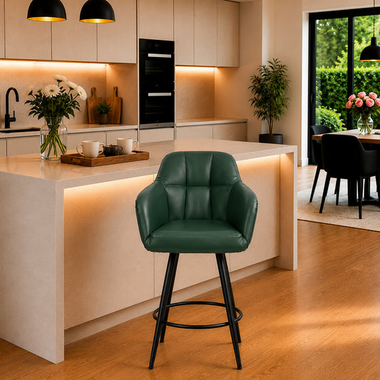 Green Faux Leather Tufted Bar Stool
