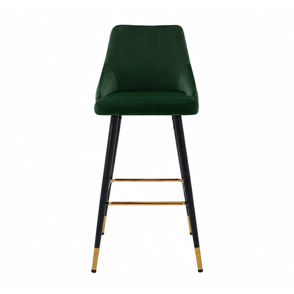 Green Upholstered Bar Stool with Gold Accents
