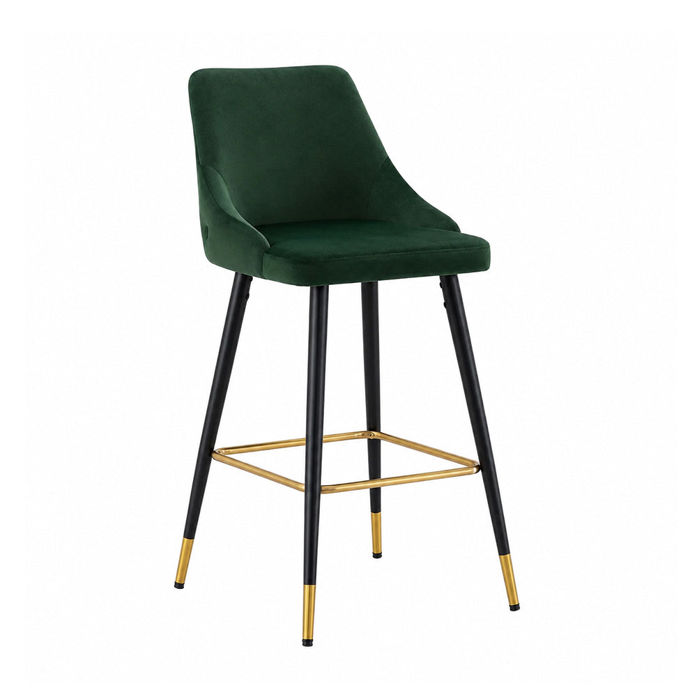 Green Upholstered Bar Stool with Gold Accents