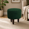 Green Velvet Round Ottoman - Wood Legs