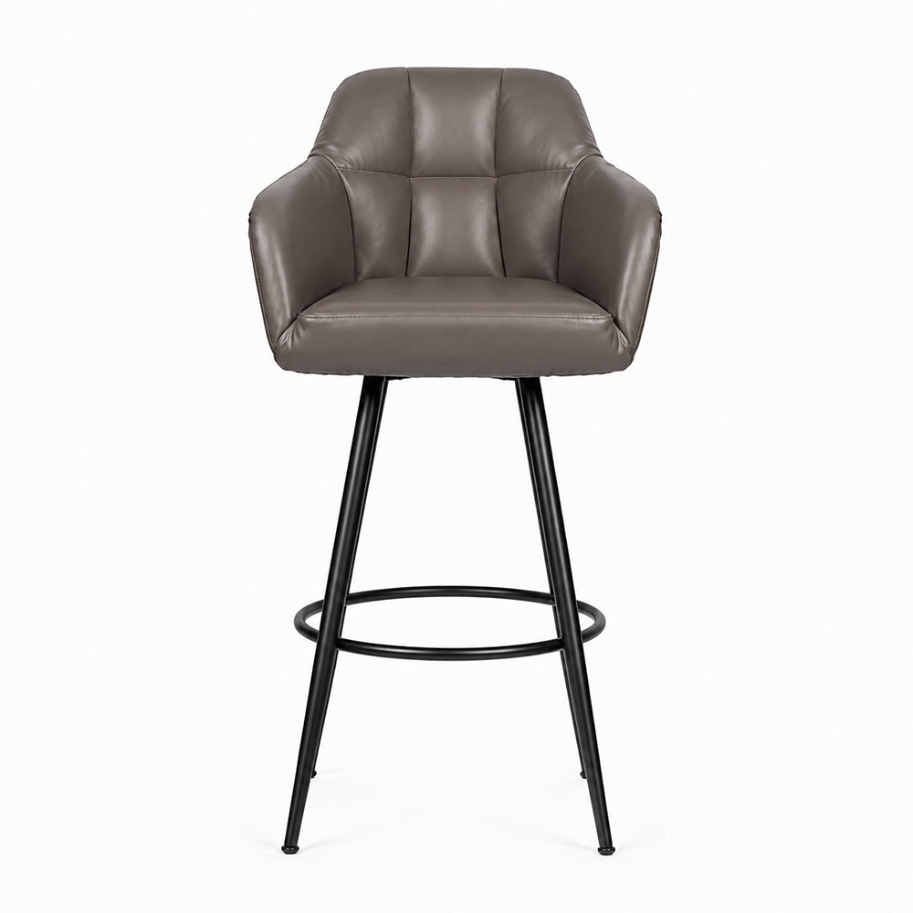 Grey Faux Leather Tufted Bar Stool