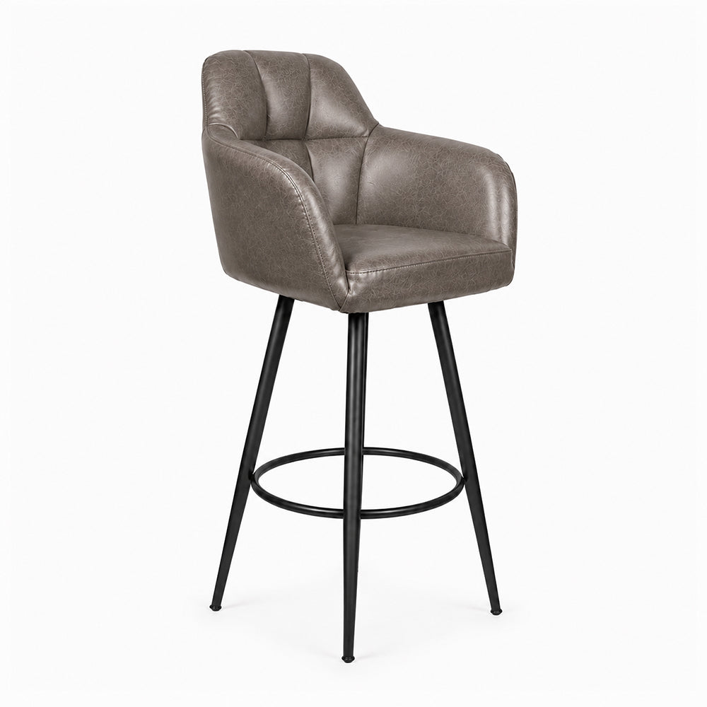 Grey Faux Leather Tufted Bar Stool
