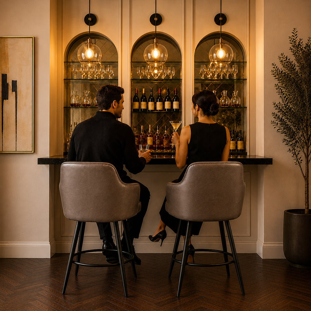 Grey Faux Leather Tufted Bar Stool