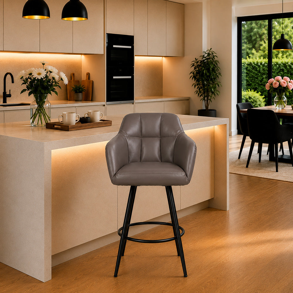 Grey Faux Leather Tufted Bar Stool