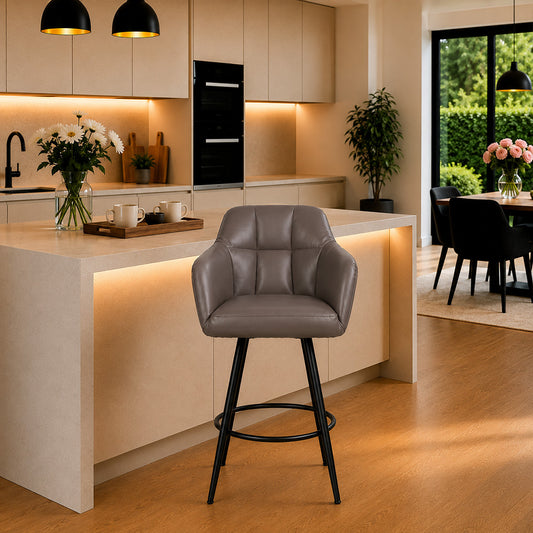 Grey Faux Leather Tufted Bar Stool