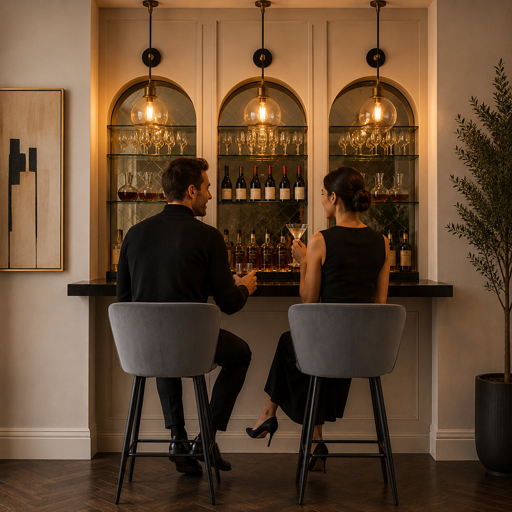Grey Velvet Bar Stool