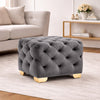 Grey Velvet Tufted Ottoman - Gold Base