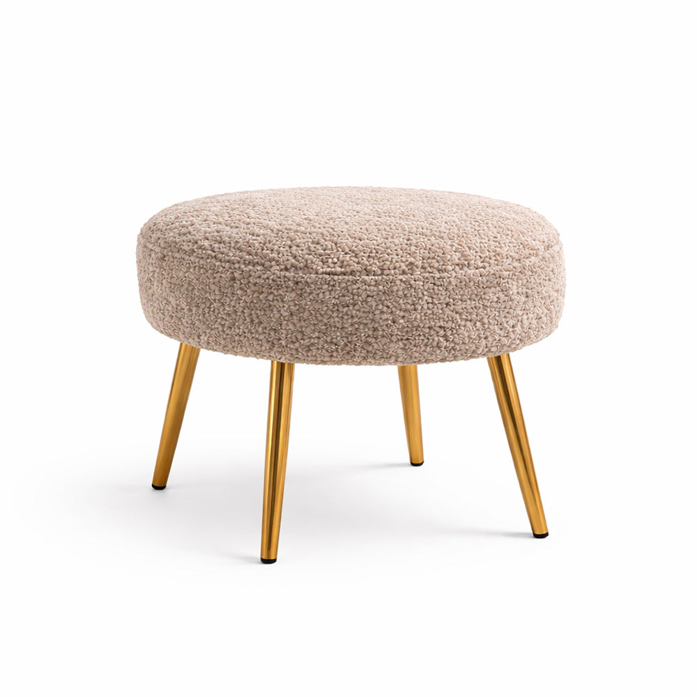 Luna Bouclé Beige Ottoman - Gold Legs