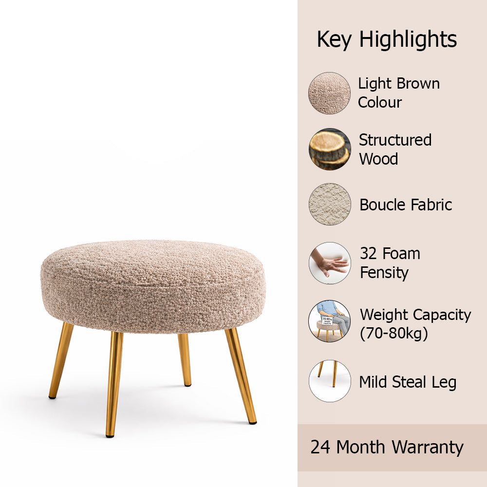 Luna Bouclé Beige Ottoman - Gold Legs