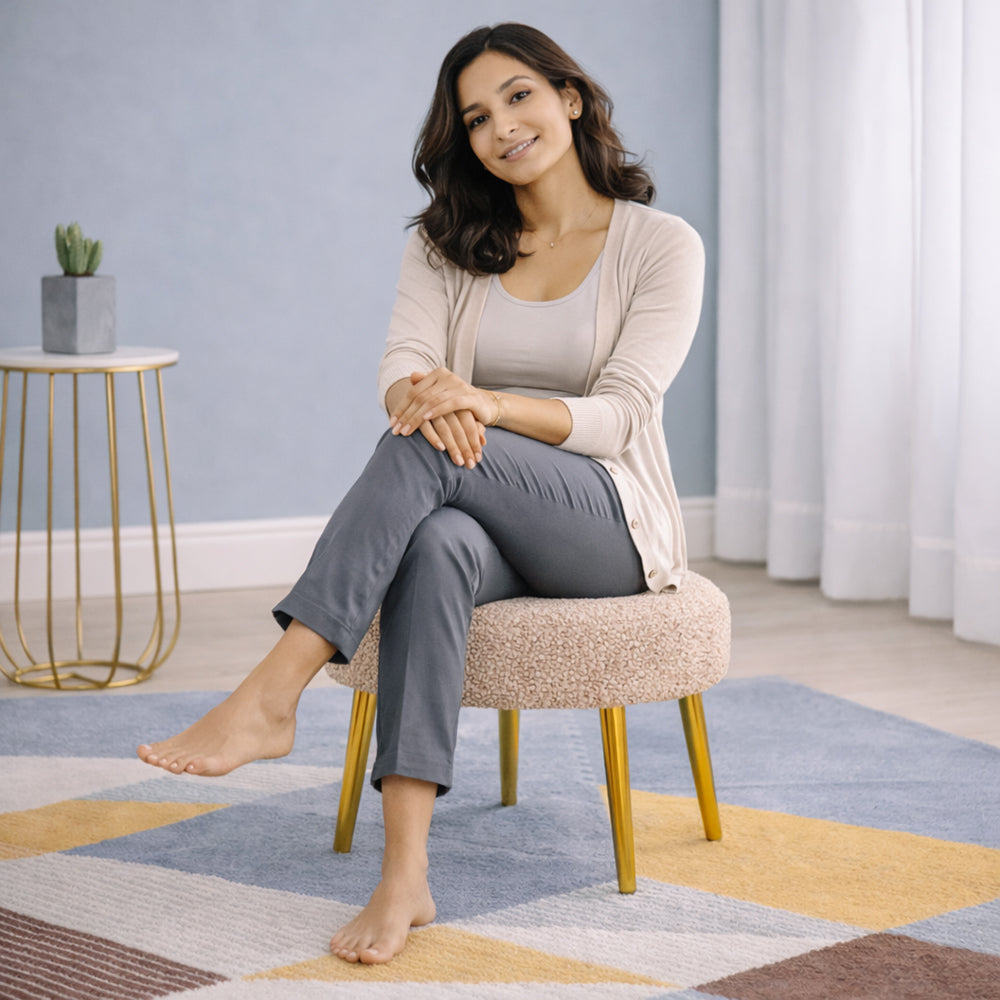 Luna Bouclé Beige Ottoman - Gold Legs