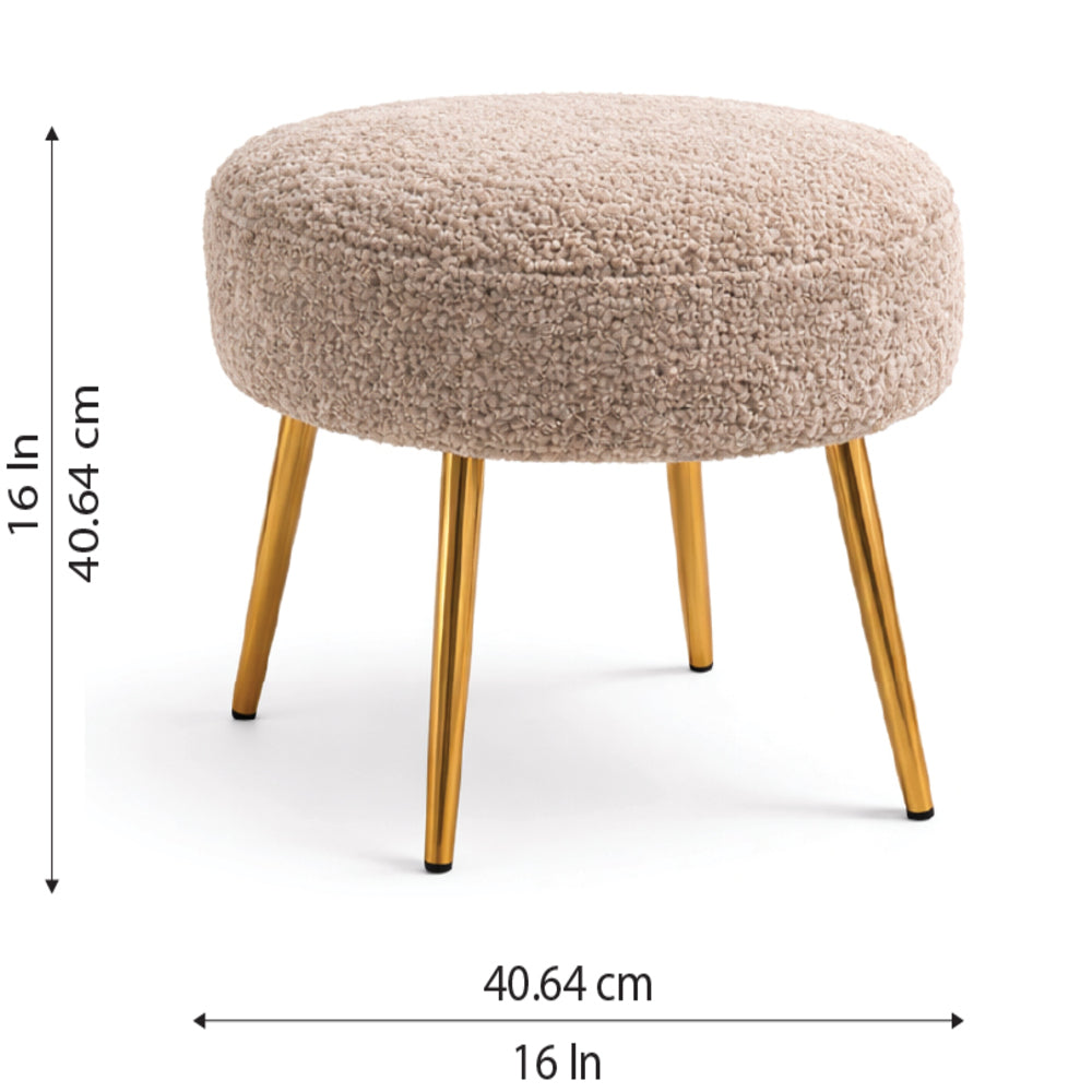 Luna Bouclé Beige Ottoman - Gold Legs