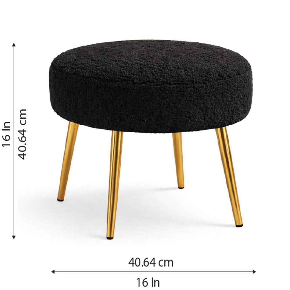 Luna Bouclé Black Ottoman - Gold Legs