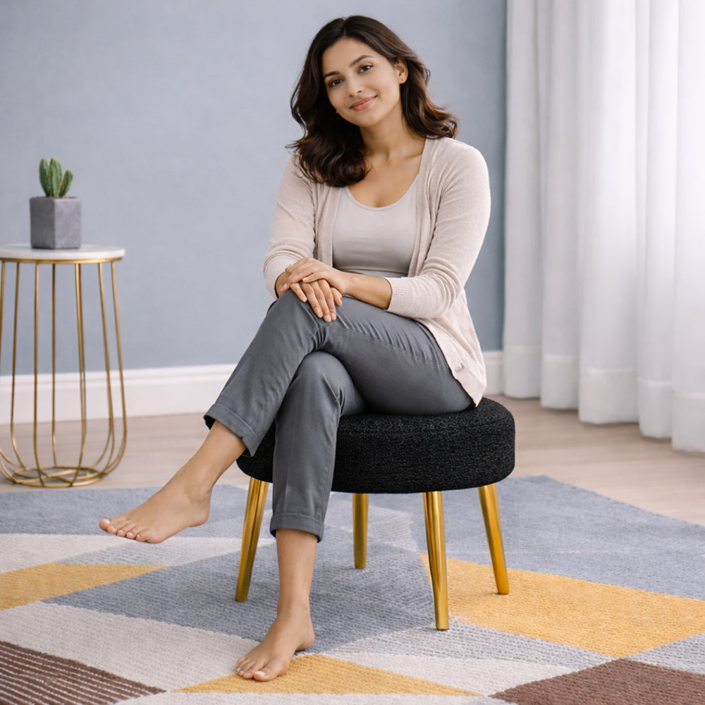 Luna Bouclé Black Ottoman - Gold Legs
