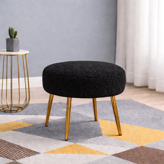 Luna Bouclé Black Ottoman - Gold Legs
