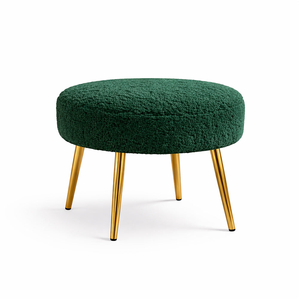 Luna Bouclé Green Ottoman - Gold Legs