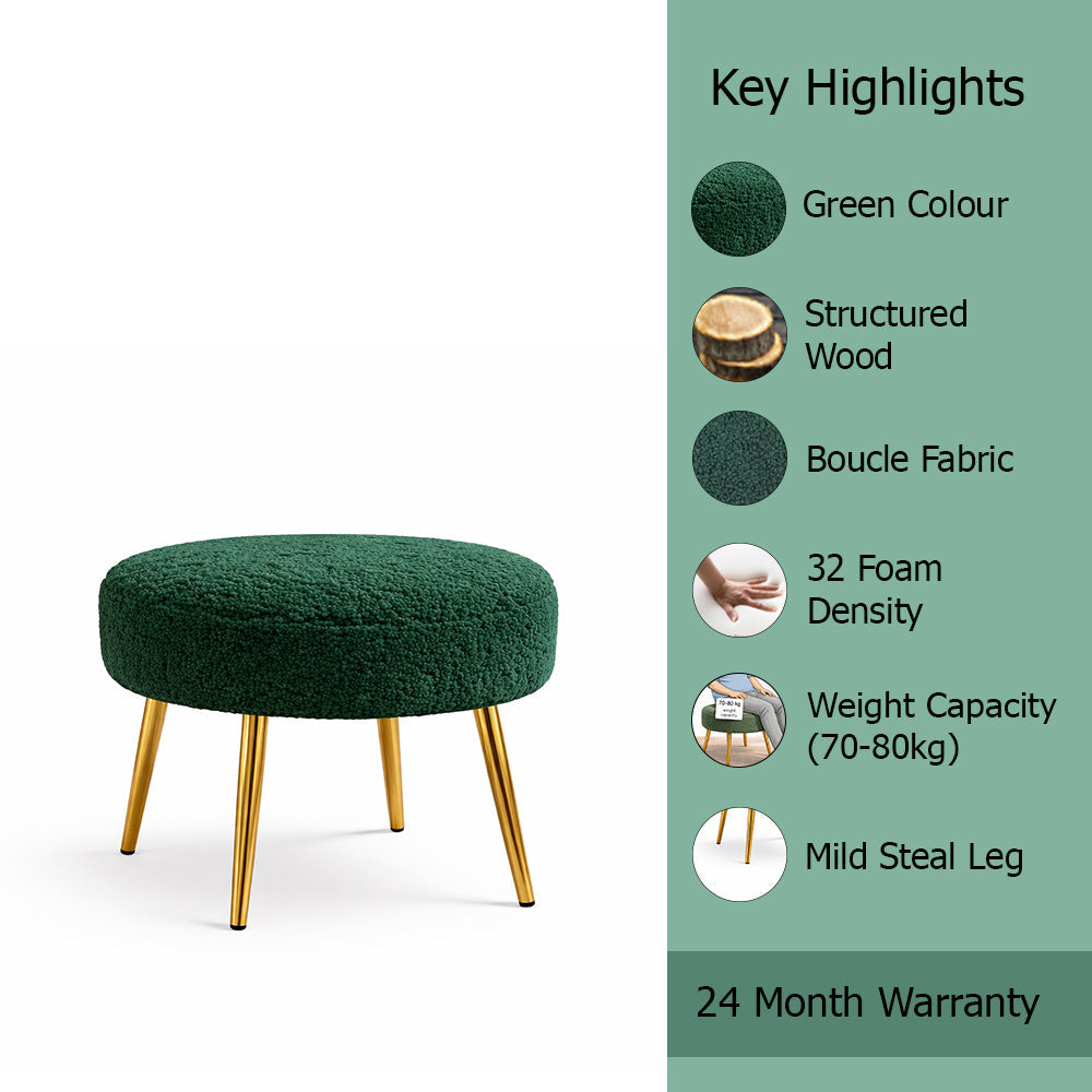 Luna Bouclé Green Ottoman - Gold Legs