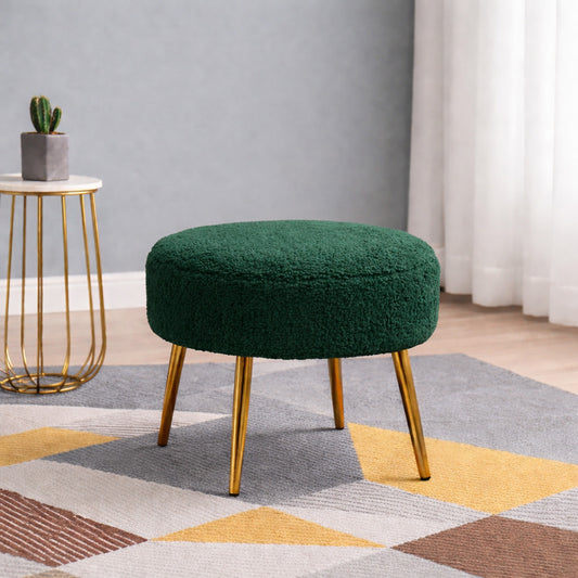 Luna Bouclé Green Ottoman - Gold Legs