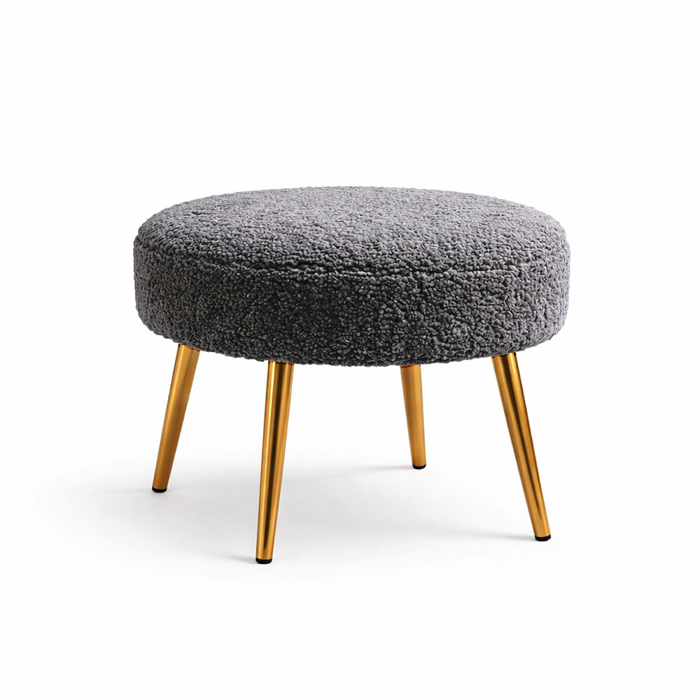 Luna Bouclé Grey Ottoman - Gold Legs