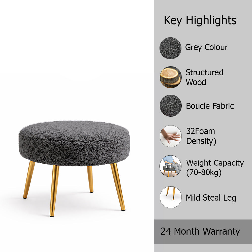 Luna Bouclé Grey Ottoman - Gold Legs
