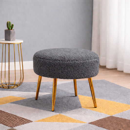 Luna Bouclé Grey Ottoman - Gold Legs