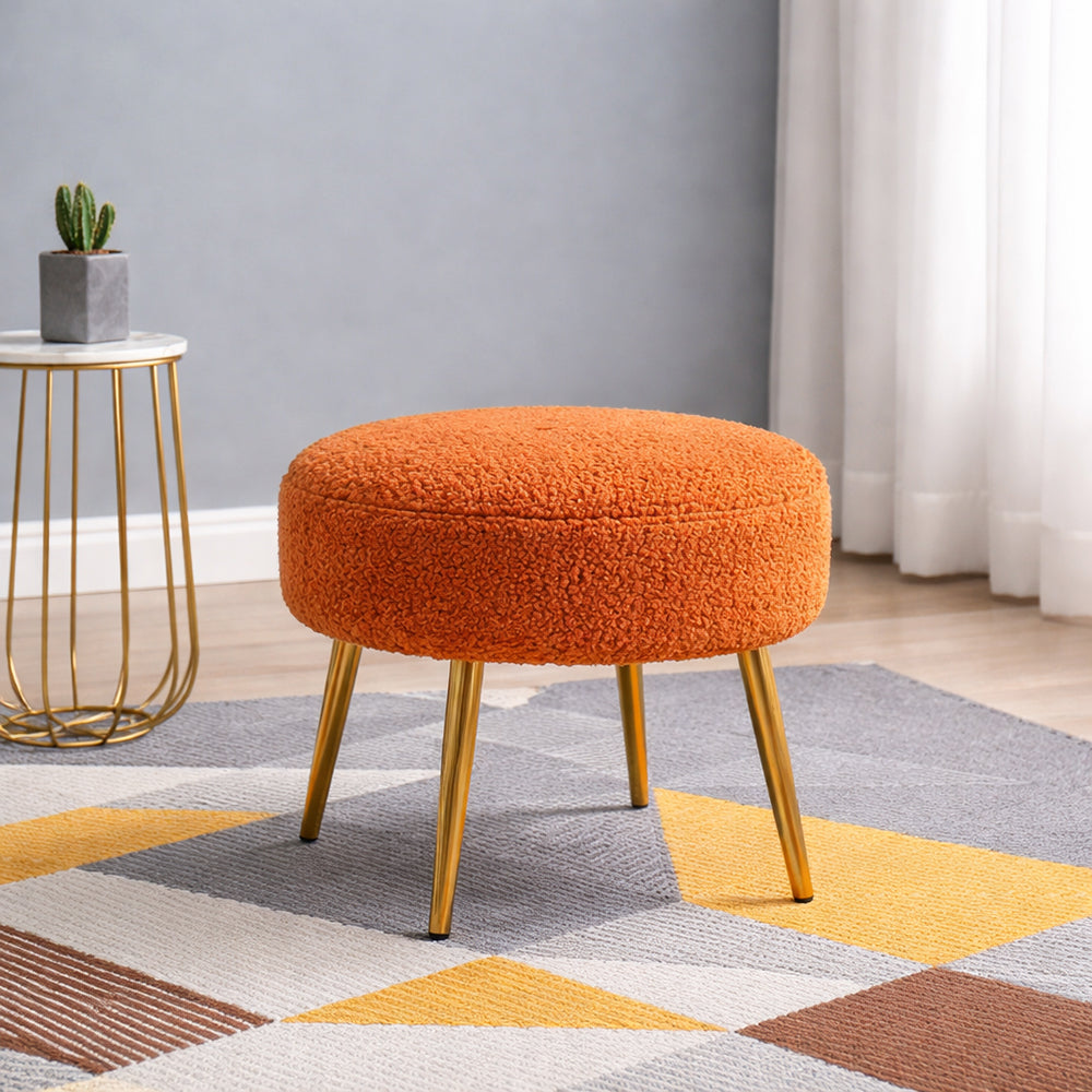 Luna Bouclé Orange Ottoman - Gold Legs