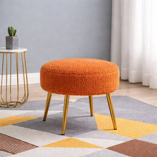 Luna Bouclé Orange Ottoman - Gold Legs