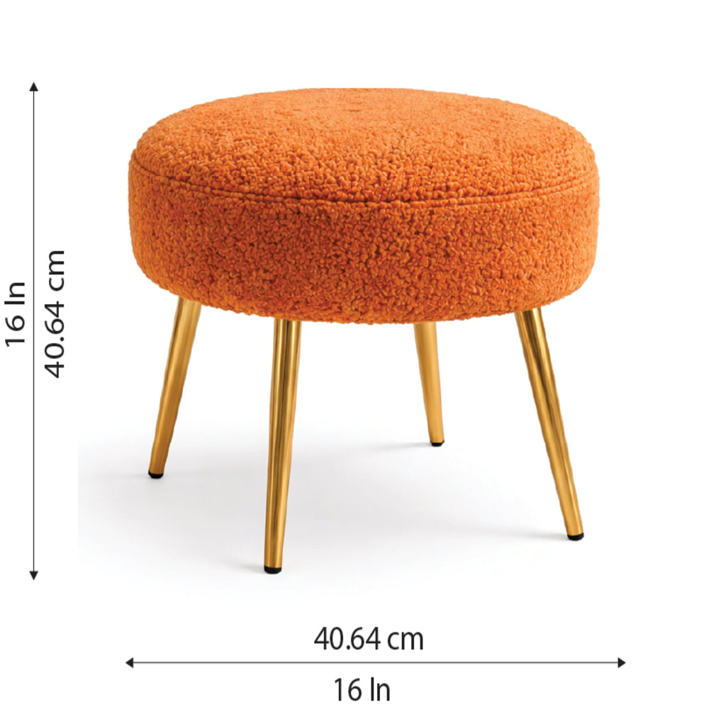 Luna Bouclé Orange Ottoman - Gold Legs
