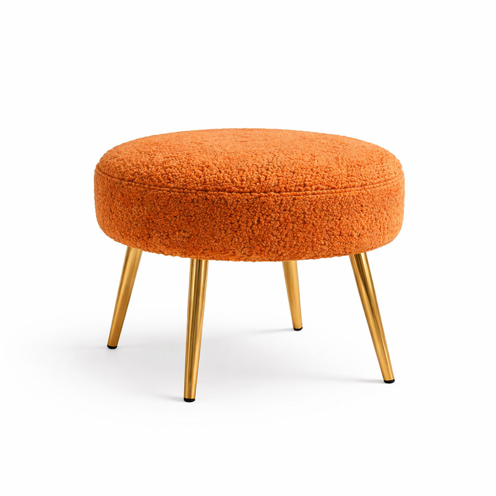 Luna Bouclé Orange Ottoman - Gold Legs