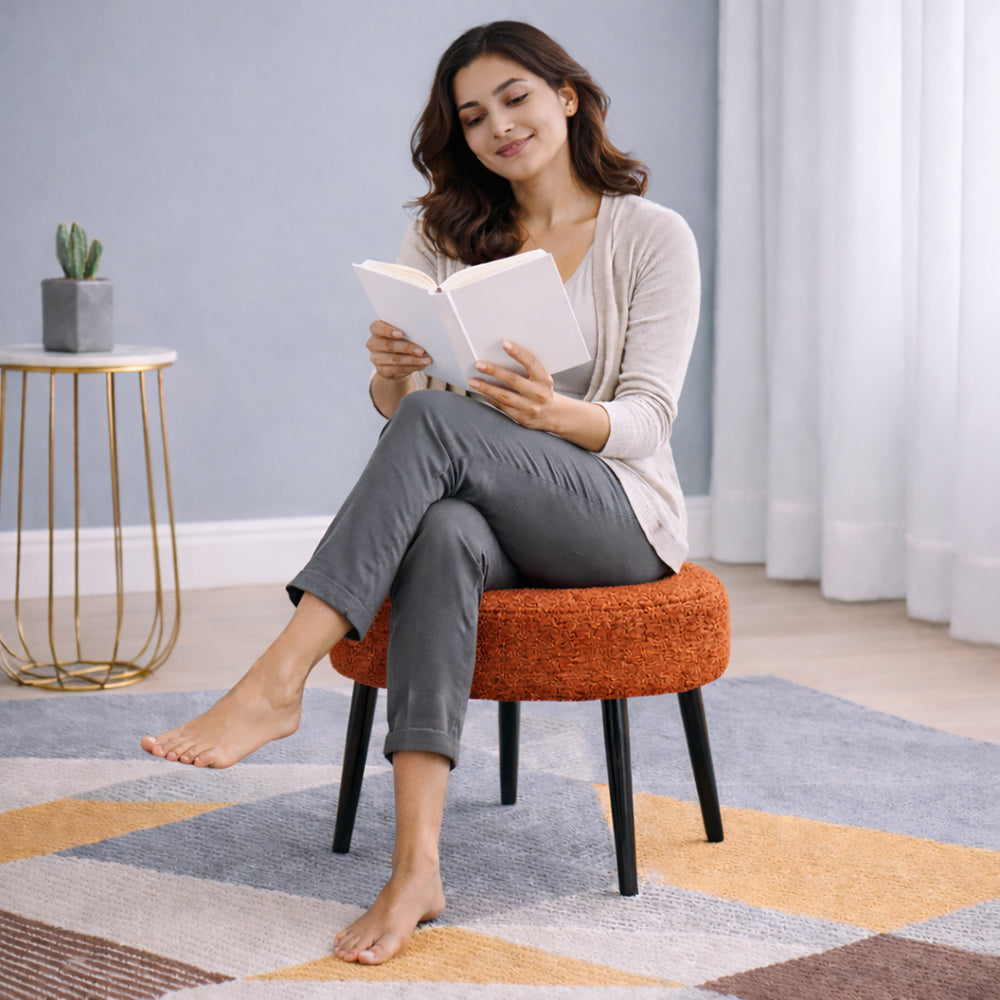 Luna Bouclé Rust Ottoman - Black Legs