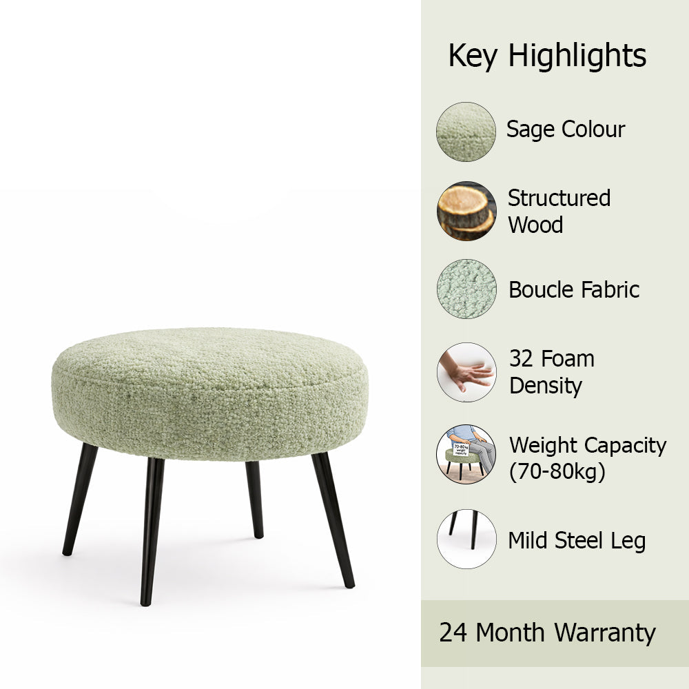 Luna Bouclé Sage Ottoman - Black Legs