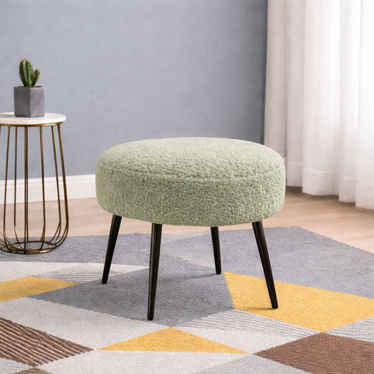 Luna Bouclé Sage Ottoman - Black Legs