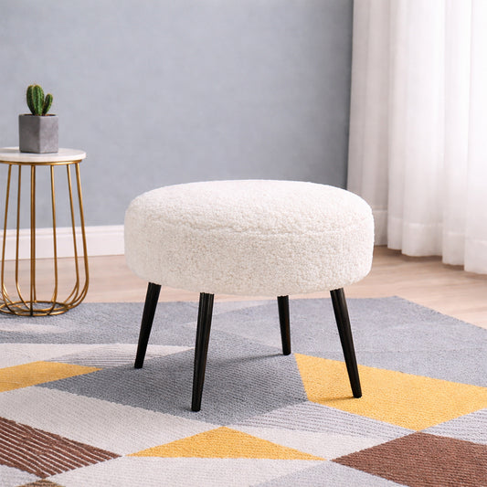 Luna Bouclé White Ottoman - Black Legs