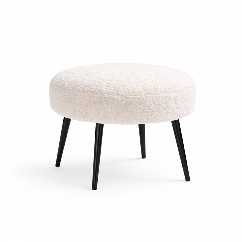 Luna Bouclé White Ottoman - Black Legs