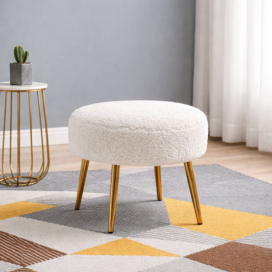 Luna Bouclé White Ottoman - Gold Legs