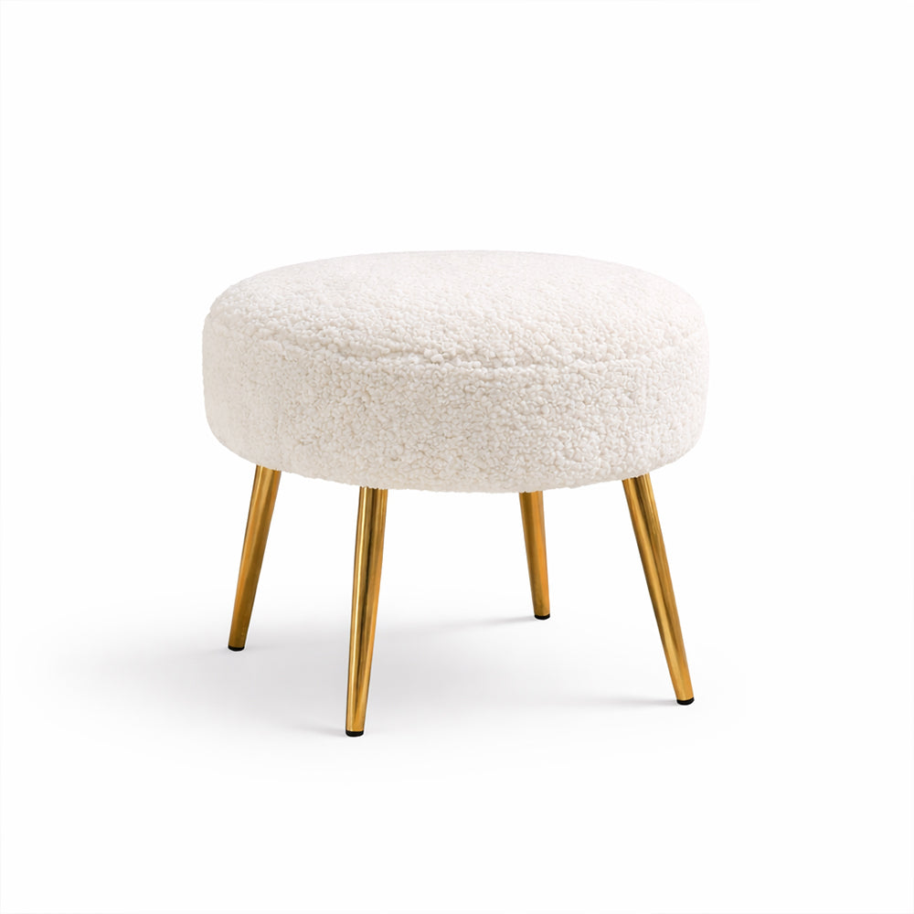 Luna Bouclé White Ottoman - Gold Legs