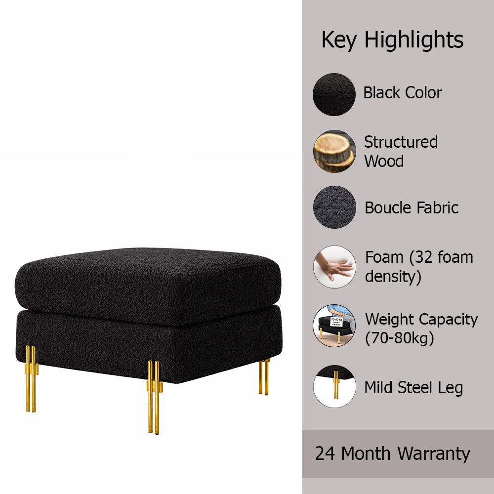 Luxe Black Bouclé Ottoman - Gold Legs