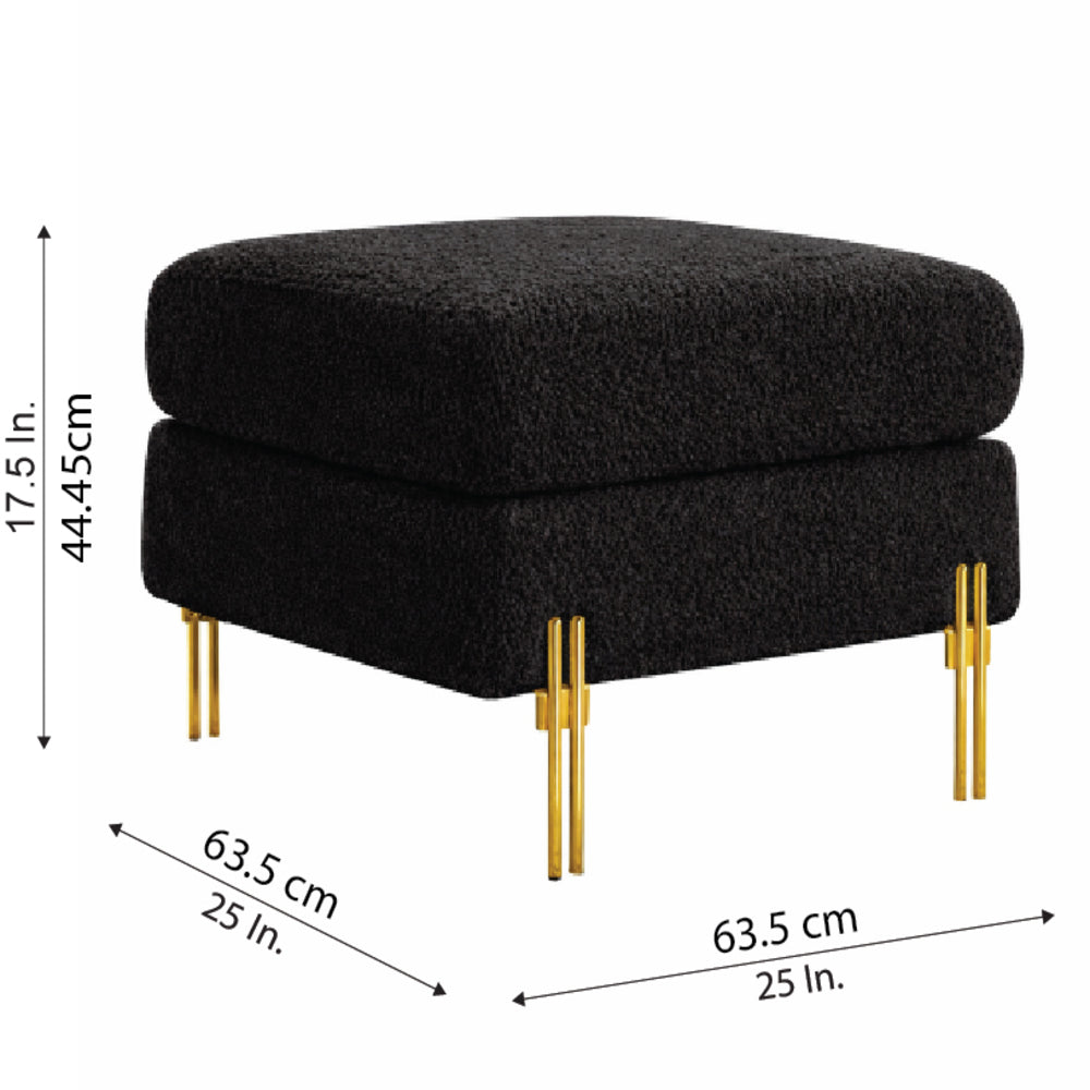 Luxe Black Bouclé Ottoman - Gold Legs