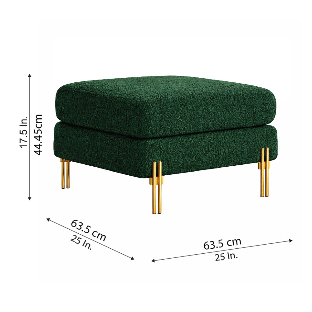 Luxe Green Bouclé Ottoman - Gold Legs